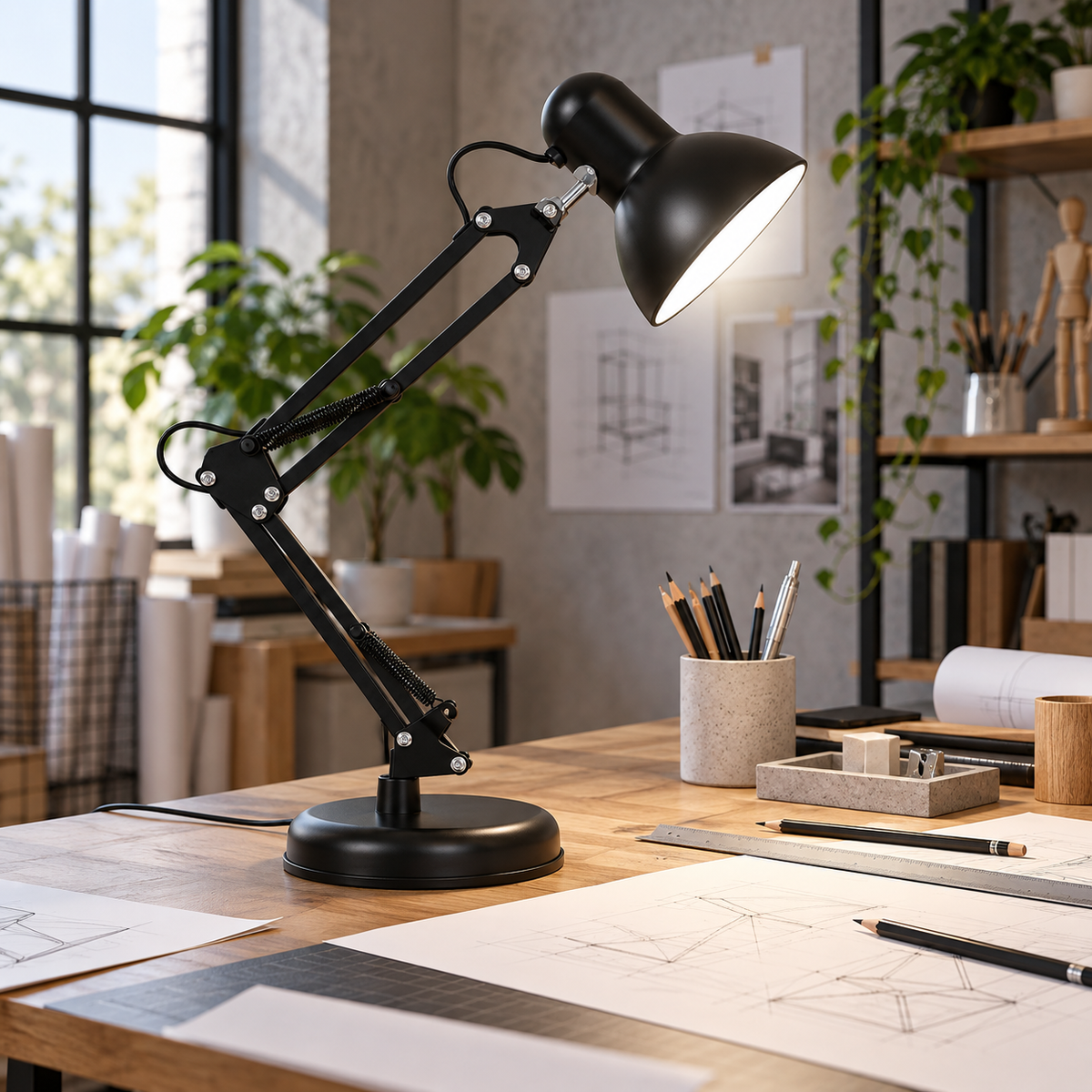Adjustable Black Swing Arm Desk Lamp