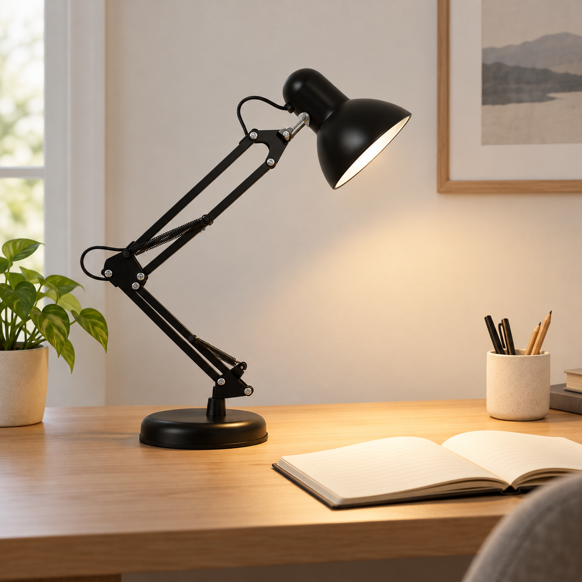Adjustable Black Swing Arm Desk Lamp